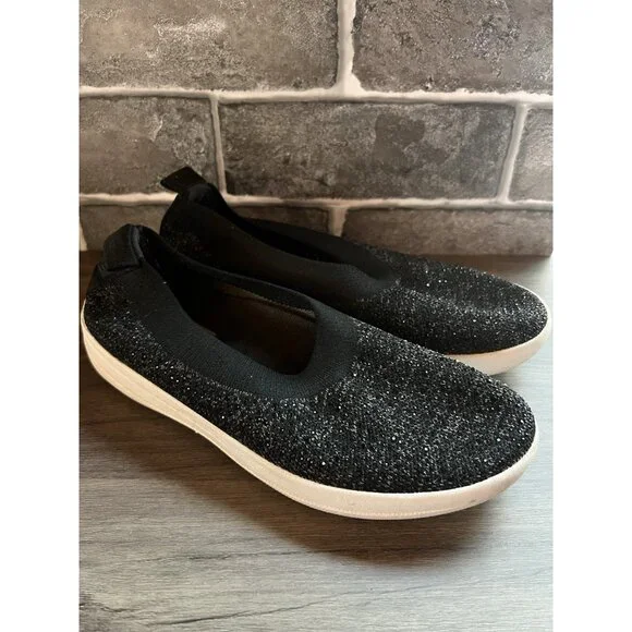 FITFLOP Uberknit Sparkle Black Slip On Flats Size  7 - Picture 5 of 13
